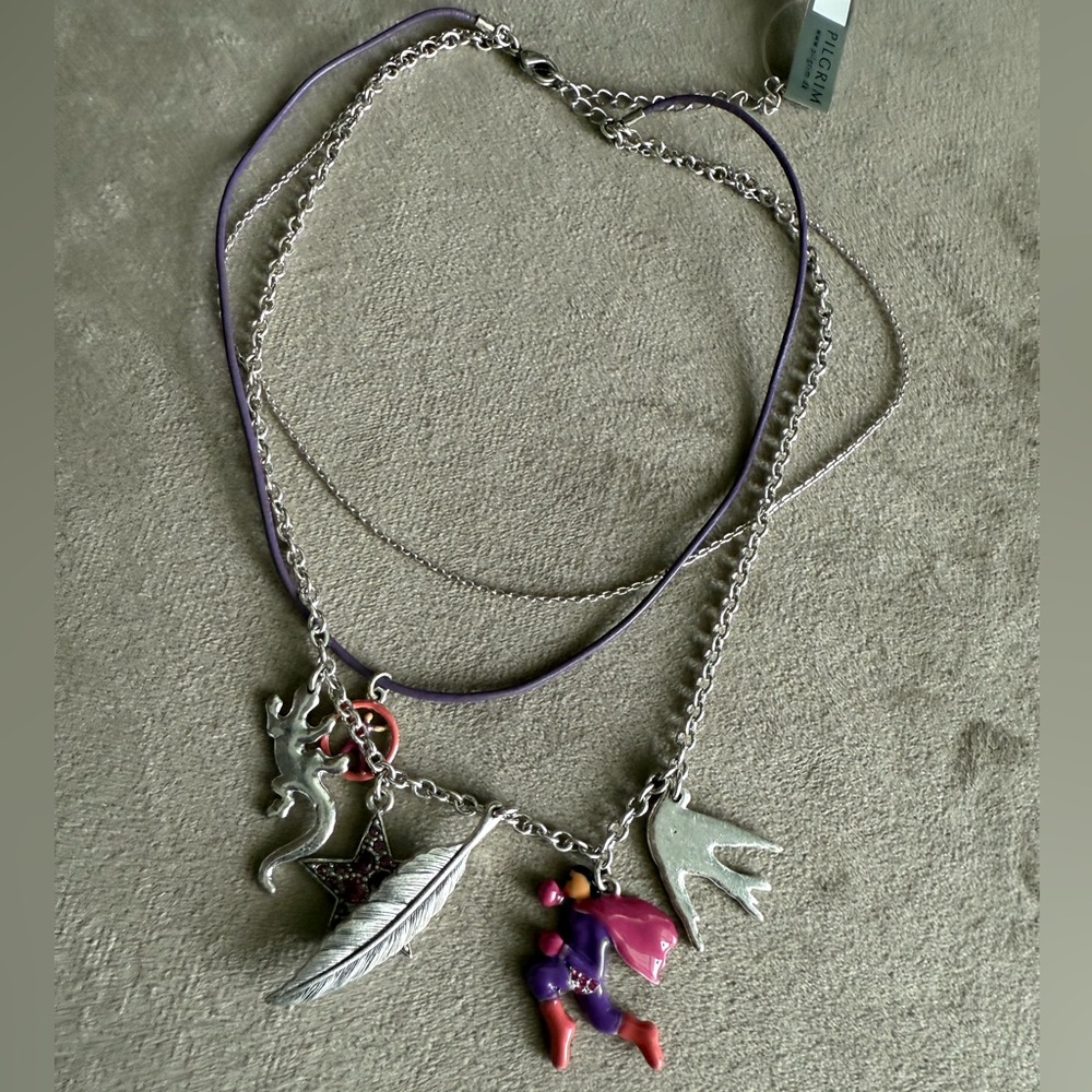 Pilgrim Purple and Pink Multi-Strand Charm Necklace